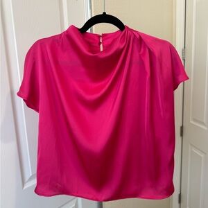 Hot pink Zara cowl neck short sleeve blouse